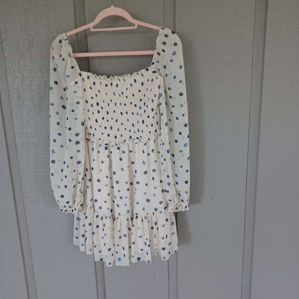 Aritzia Wilfred Tempest Mini Dress Size S Preppy in Birch Classic Navy Polka Dot